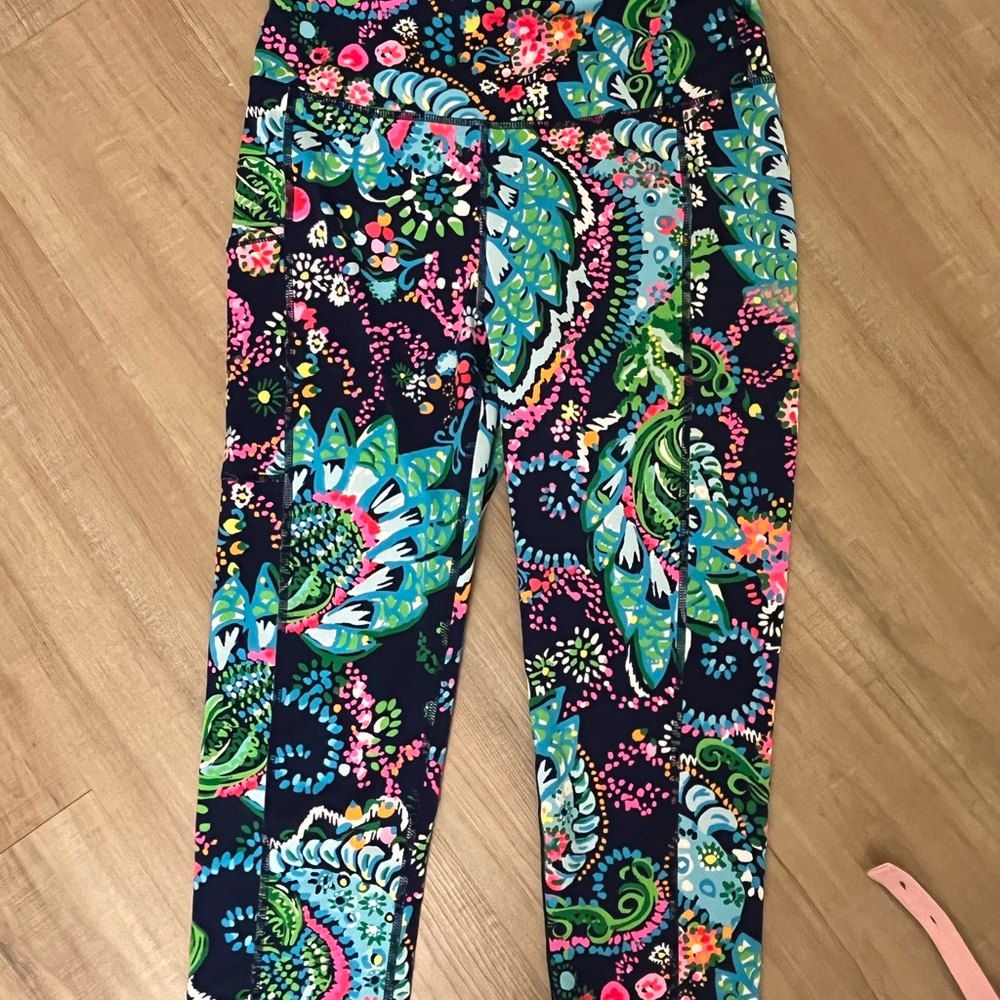Lilly Pulitzer Luxletic Navy Leggings with Multicolor Accents